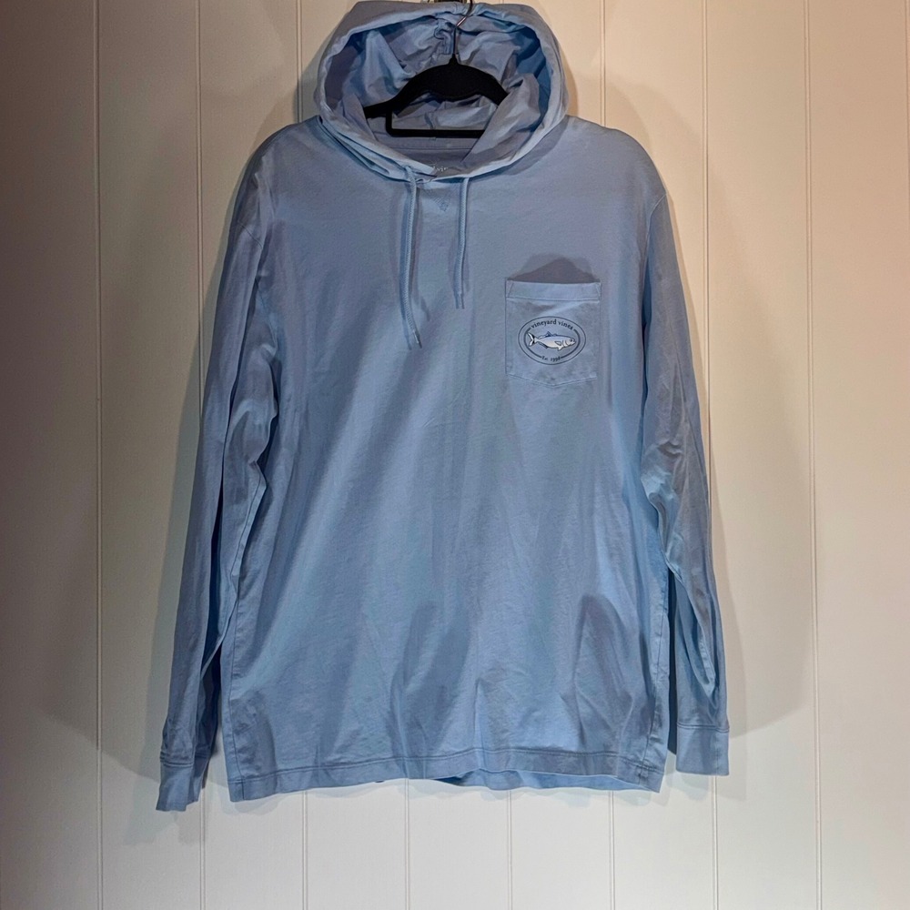 Vineyard Vines Mens Light Blue Graphic Hoodie Long Sleeve T-Shirt Size M